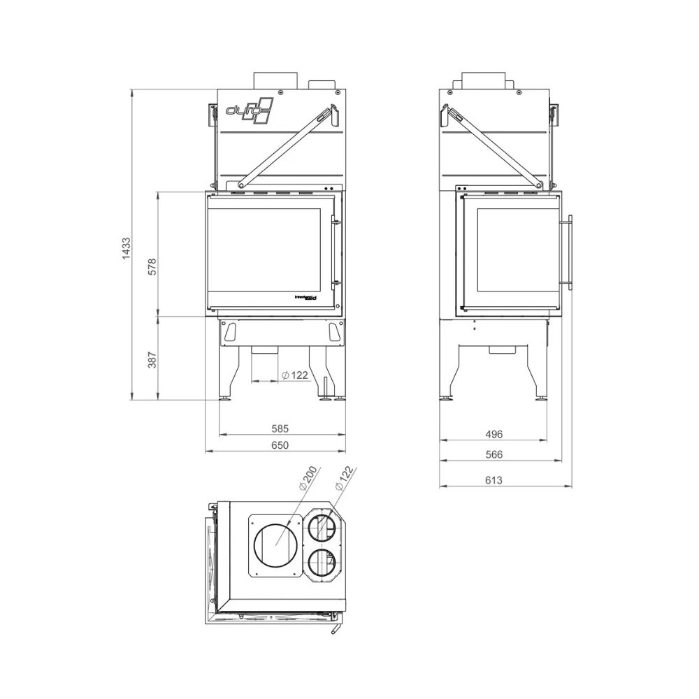 Inbouw haard UNIFLAM 660 DURO met luchtkanalen en luchttoevoer, rechterzijde, 10 kW | Moderne haarden | Haarden |