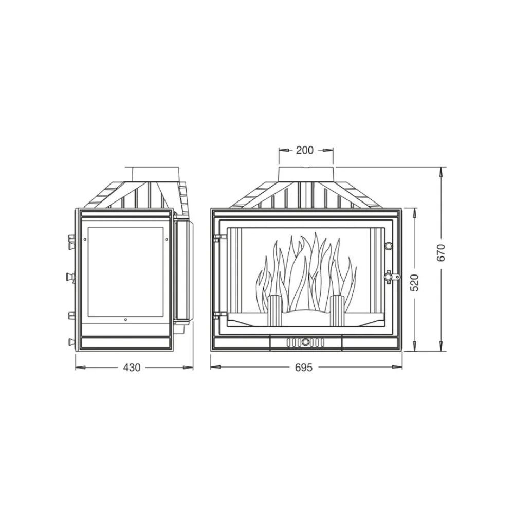 Inbouw haard UNIFLAM 700 STANDARD met klep, linkerzijde, 14 kW | Gietijzeren haarden | Haarden |