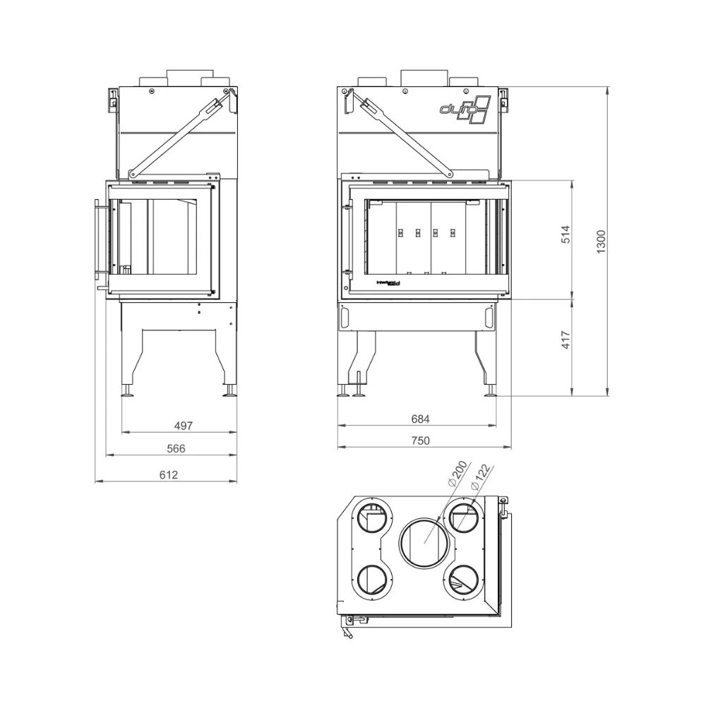 Inbouw haard UNIFLAM 760 DURO met luchtkanalen en luchttoevoer, rechterzijde, 10,8 kW | Moderne haarden | Haarden |
