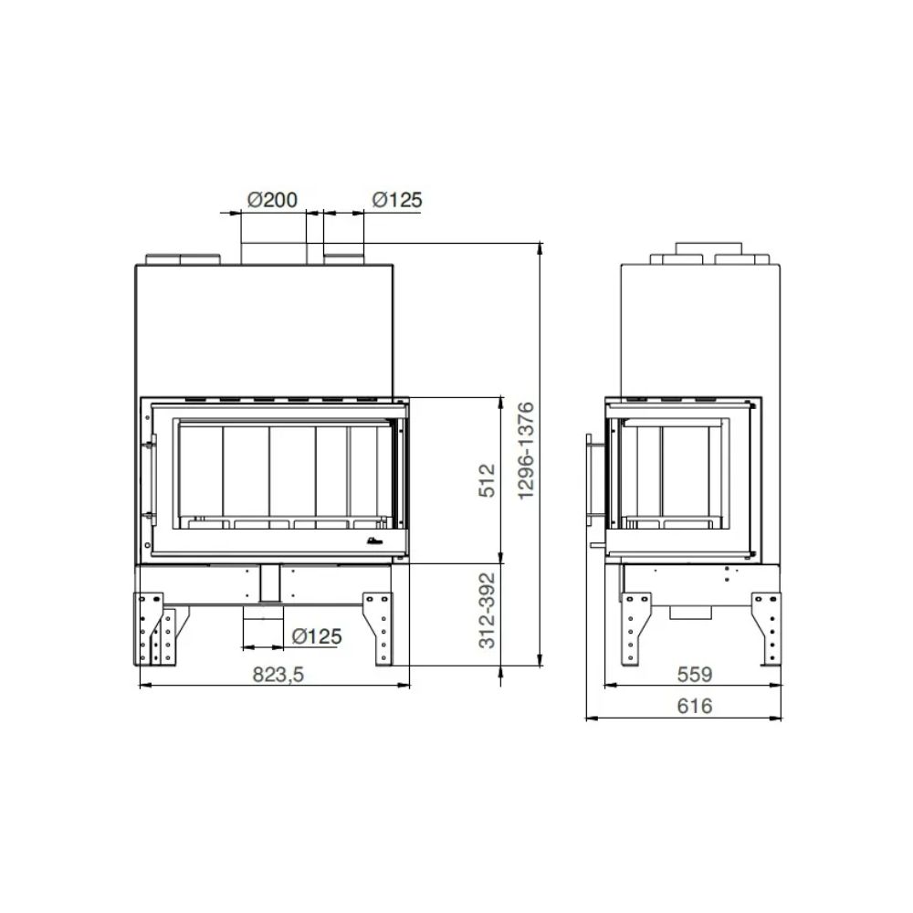 Inbouw haard UNIFLAM 860 EVO PBS met luchtkanalen en luchttoevoer, gebogen glas, rechterzijde, 15 kW | Moderne haarden | Haarden |