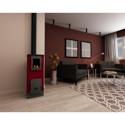 Houtkachel Alfa Plam Vulkan S Rood, met gietijzeren deur 4kW  - Productenvergelijking