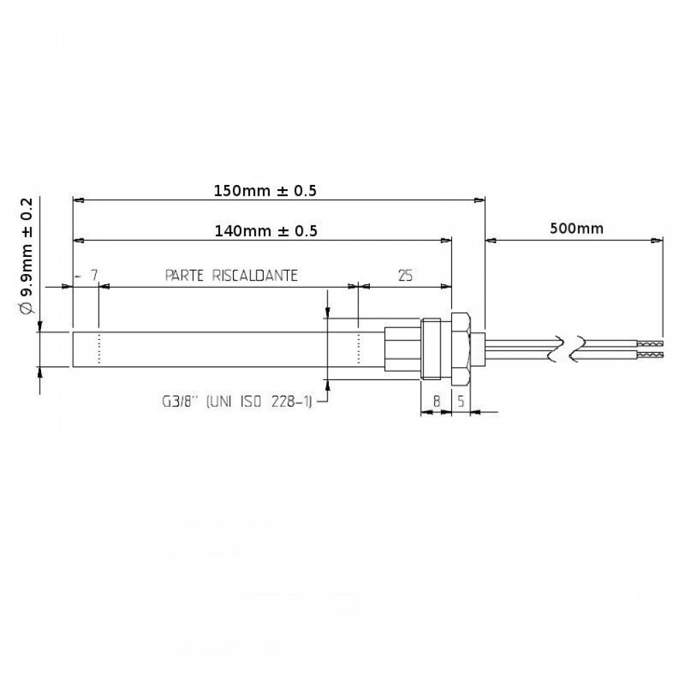 Gloeibougie pelletkachel voor Adler, Arce, CS Thermos, Karmek One, Piazzetta, Evacalor, Superior e.a., totale lengte 150 mm, 280W | Gloeibougie voor pelletkachel | Pelletkachel onderdelen |