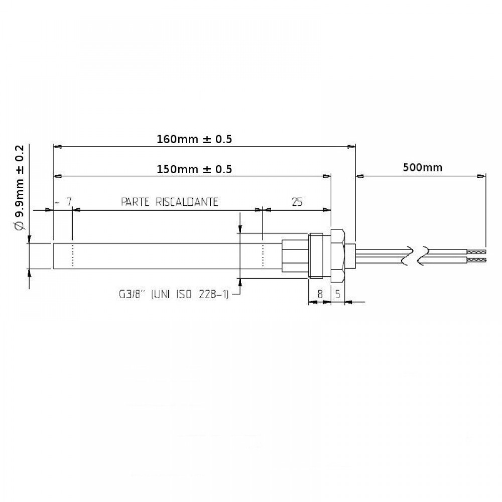 Gloeibougie pelletkachel voor Deville, Lincar, LMS, Ungaro, Vibrok en anderen, totale lengte 160mm, 280W | Gloeibougie | Pelletkachel onderdelen |