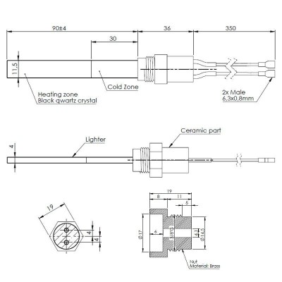 Gloeibougie pelletkachel met zwart kwartskristal voor Karmek One, La Nordica en anderen, totale lengte 126mm, 300W - Productenvergelijking