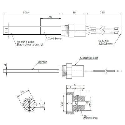 Laagspanning gloeibougie pelletkachel Eco Spar, BURNiT, Adler, AMG, Ecoteck en anderen, totale lengte 126mm, 120W tot 24V - Pelletkachel onderdelen