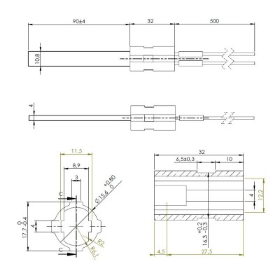 Laagspanning gloeibougie pelletkachel Eco Spar, BURNiT, MCZ, Edilkamin, Lopi en anderen, totale lengte 122mm, 120W tot 24V - Pelletkachel onderdelen