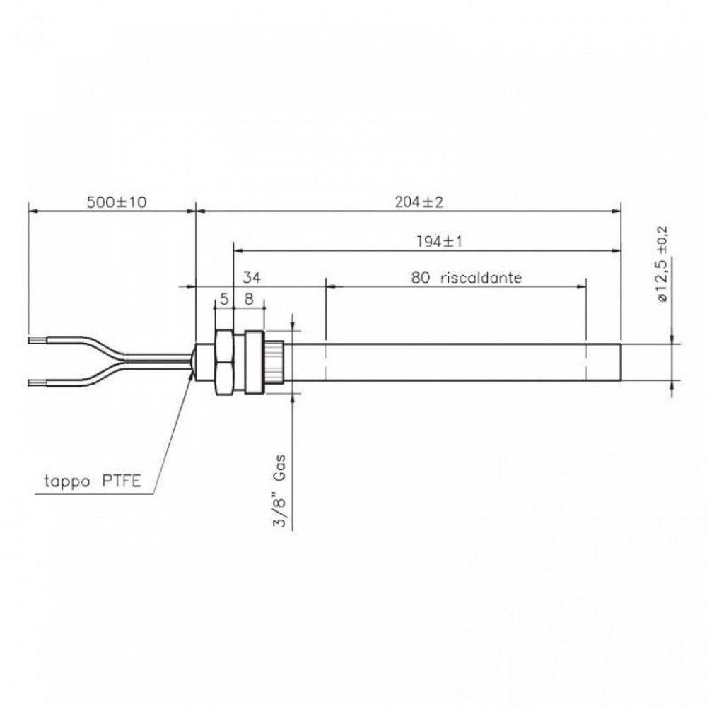 Gloeibougie pelletkachel Pasqualicchio, Clam en anderen, totale lengte 204mm, 420W | Gloeibougie voor pelletkachel | Pelletkachel onderdelen |