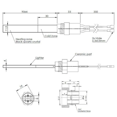 Gloeibougie pelletkachel met zwart kwartskristal voor Eco Spar, BURNiT, Whitfield, Lennox, totale lengte 123mm, 400W - Productenvergelijking