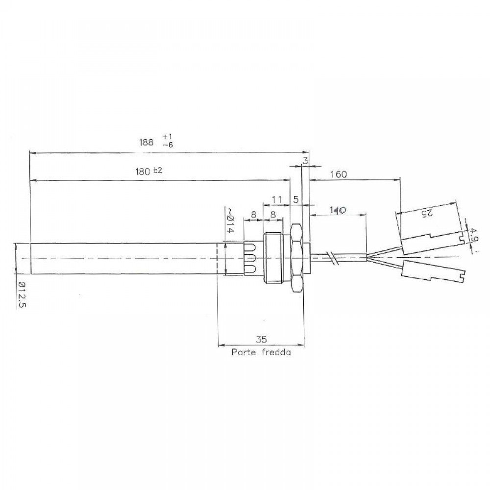 Gloeibougie pelletkachel voor Palazzetti en andere, totale lengte 188mm, 350W | Gloeibougie | Pelletkachel onderdelen |