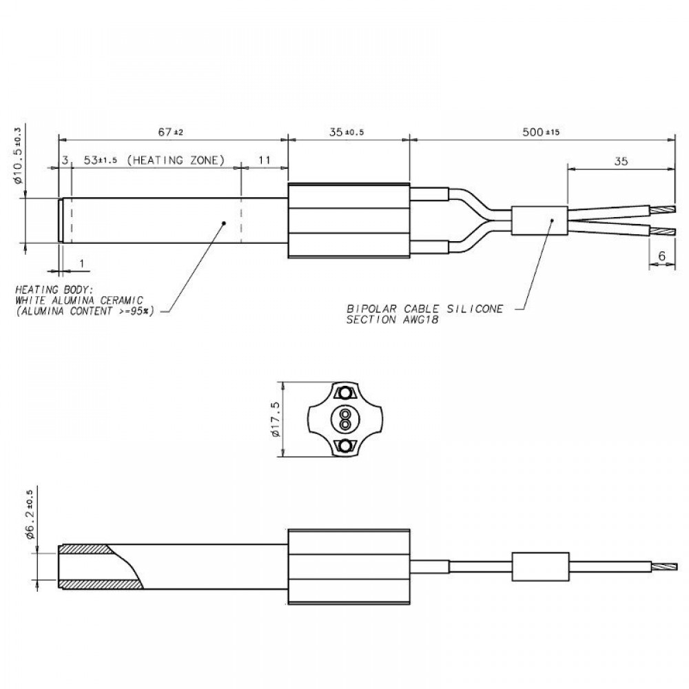 Keramische gloeibougie pelletkachel Eco Spar, BURNiT, Ashley, Adler, AMG, Piazzetta en anderen, totale lengte 102mm, 250W - x2 | Gloeibougie voor pelletkachel | Pelletkachel onderdelen |