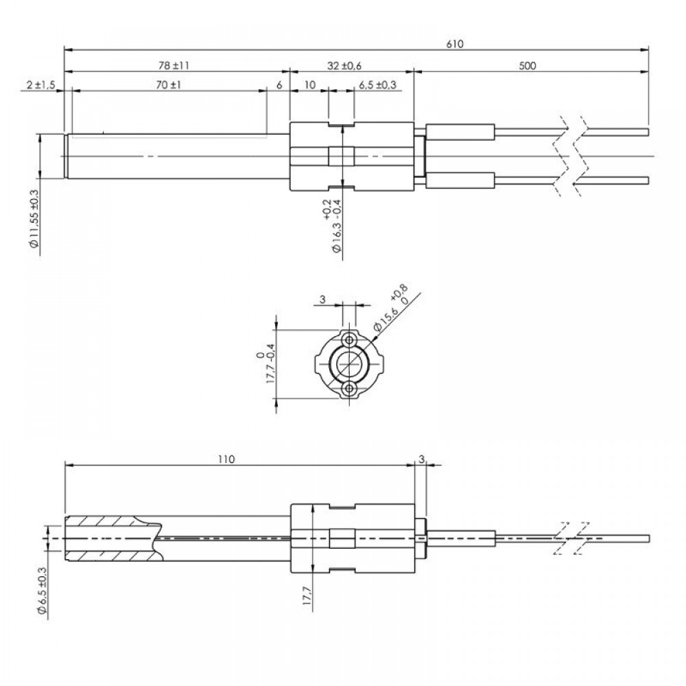 Keramische gloeibougie pelletkachel voor BURNiT, Palazzetti en andere, totale lengte 113mm, 260W | Gloeibougie voor pelletkachel | Pelletkachel onderdelen |