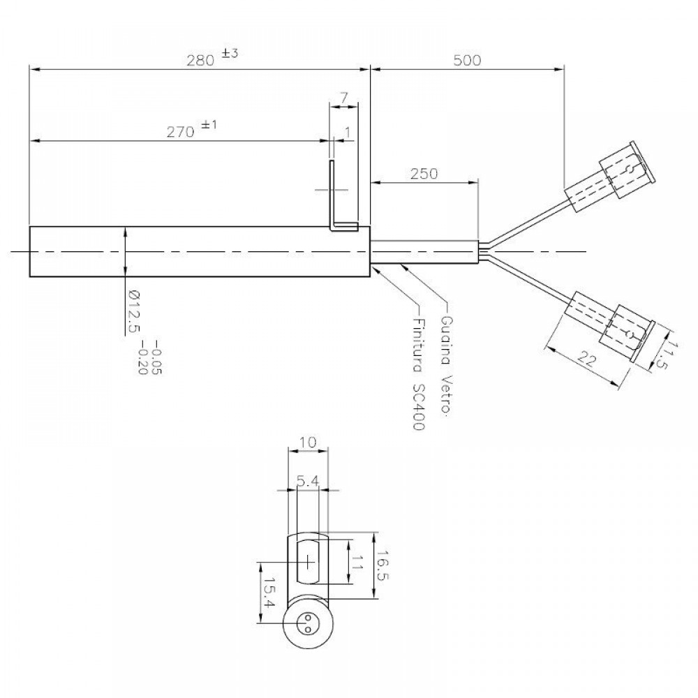Gloeibougie pelletkachel voor Edilkamin en andere, totale lengte 280mm, 470W | Gloeibougie | Pelletkachel onderdelen |