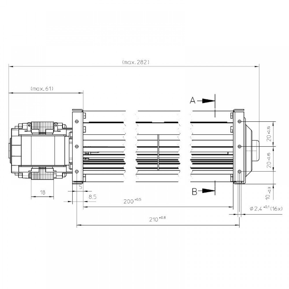 Tangentiële ventilator EBM voor pelletkachels La Nordica en andere met Ø45 mm, Flow 106 m³/h | Ventilatoren en blazers | Pelletkachel onderdelen |