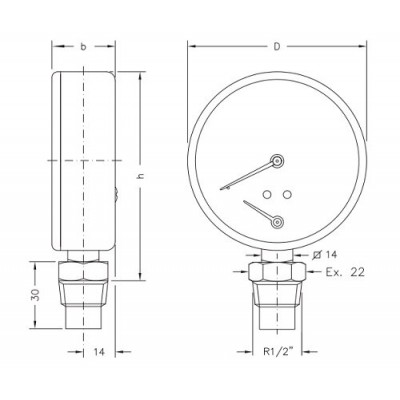 Axial thermomanometer Cewal, Bottom connection - Productenvergelijking
