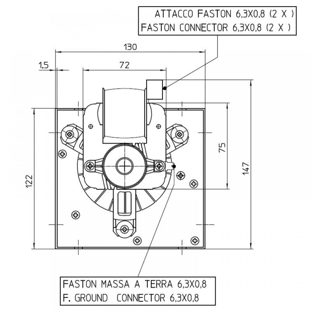 Tangentiële ventilator Fergas voor pelletkachels Cadel en anderen met Ø80 mm, Flow 305 m³/h | Ventilatoren en blazers | Pelletkachel onderdelen |