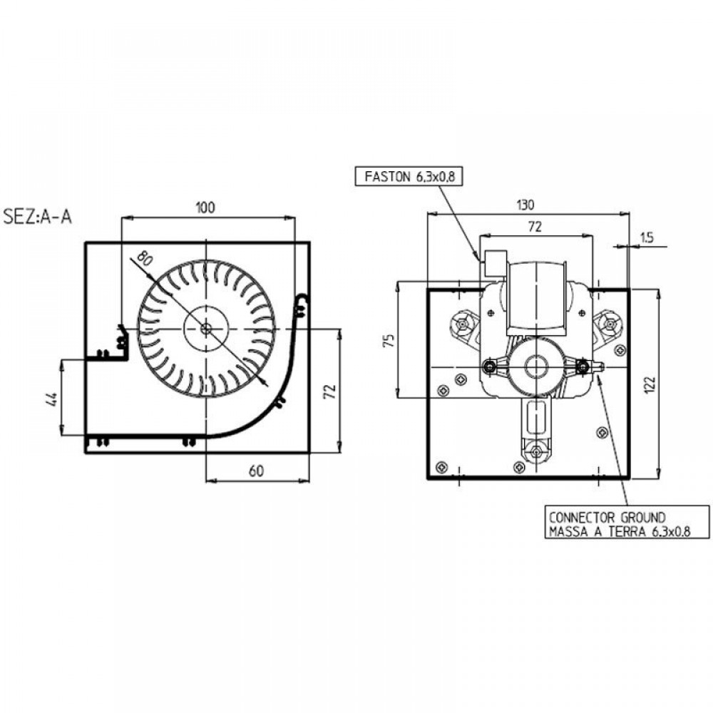 Tangentiële ventilator voor pelletkachels Eva Calor, Sideros, met Ø80 mm, debiet 250 m³/h | Ventilatoren en blazers voor pelletkachel | Pelletkachel onderdelen |