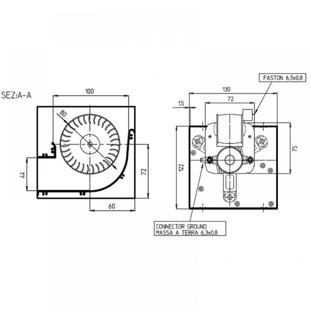 Tangentiële ventilator voor pelletkachels Prisma, met Ø80 mm, debiet 250 m³/h | Ventilatoren en blazers voor pelletkachel | Pelletkachel onderdelen |