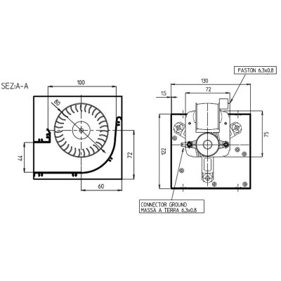 Tangentiële ventilator voor pelletkachels Prisma, met Ø80 mm, debiet 250 m³/h - Fergas