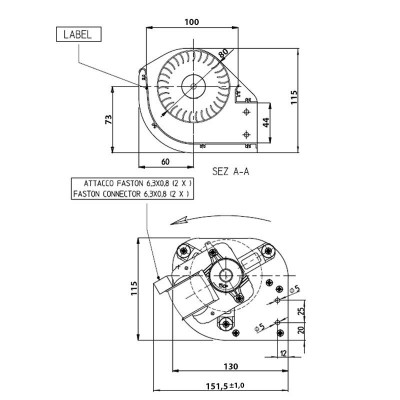 Tangentiële ventilator met Ø80 mm Eva Calor, Prisma en anderen, debiet 175/195 m³/h - Fergas