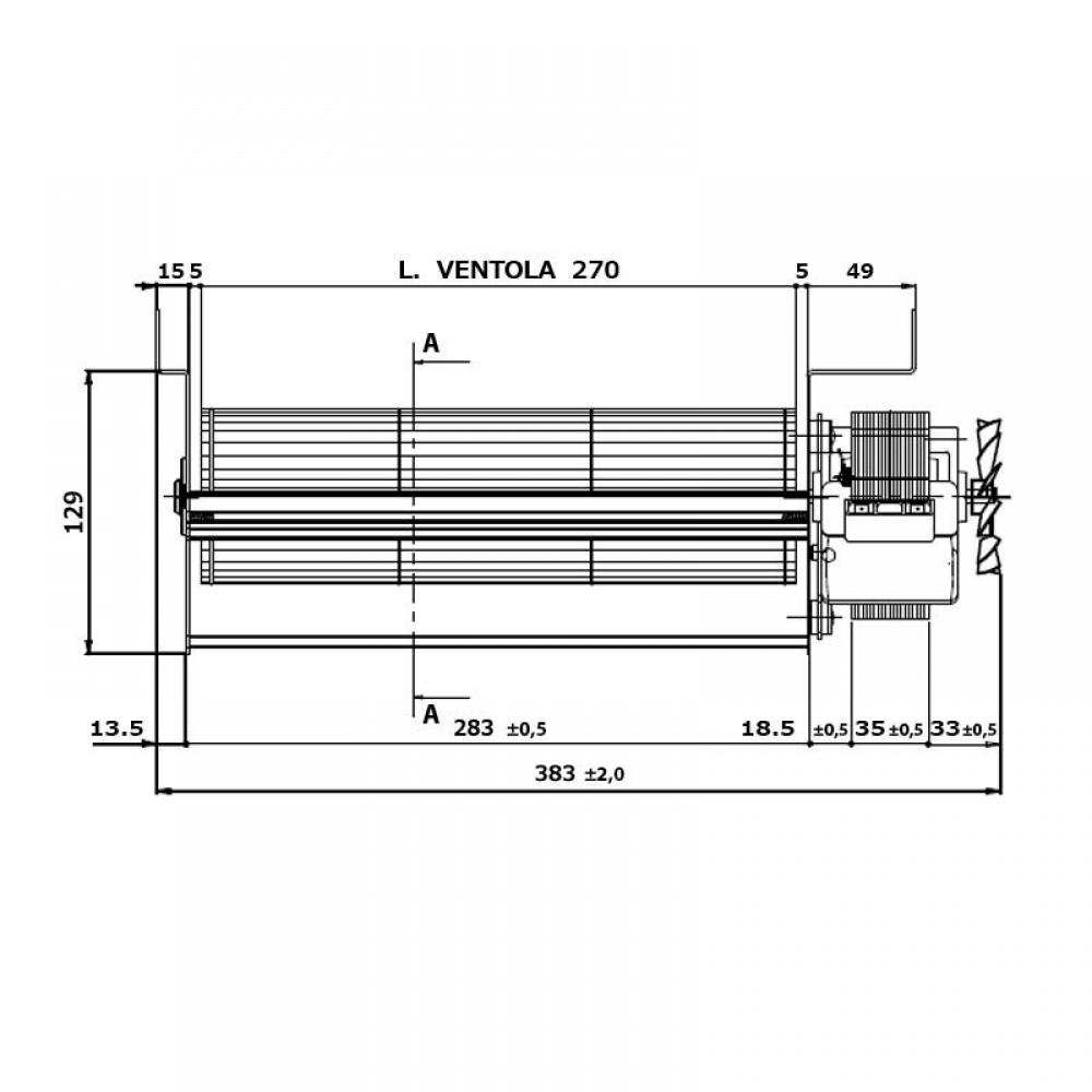 Tangentiële ventilator Fergas voor pelletkachels Edilkamin en andere met Ø80 mm, Flow 337 m³/h | Ventilatoren en blazers | Pelletkachel onderdelen |