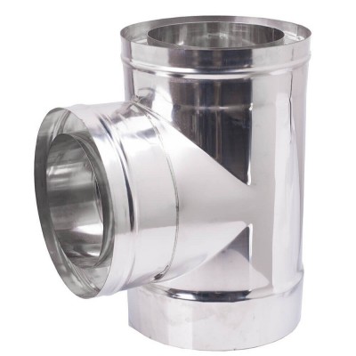 Dubbelwandig T-stuk kachelpijp 90° met kap, Isolatie, RVS AISI 304, Ф100-150 - Productenvergelijking