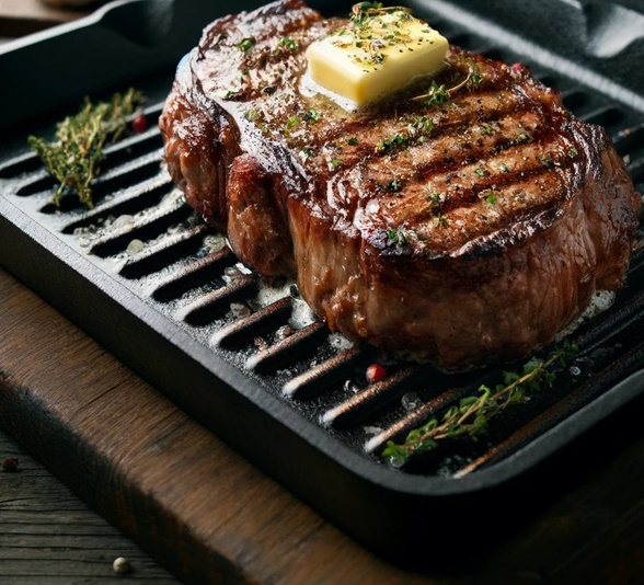 Steaks gietijzeren plaat